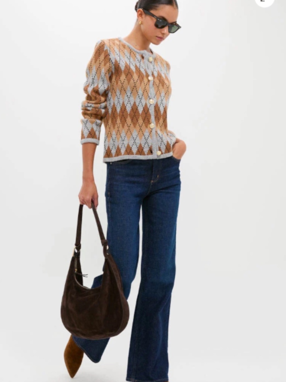 Tuckernuck - English Factor Brown & Grey Argyle Caspian Cardigan (Size Small) - Picture 7 of 7